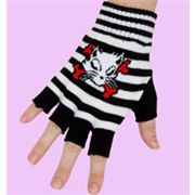 black-white Kitty fingerless gloves