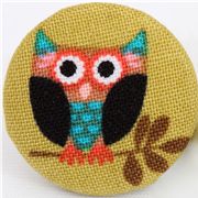 oliv green owl button Michael Miller fabric button