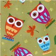 olive fabric cute owls Robert Kaufman On a Whim