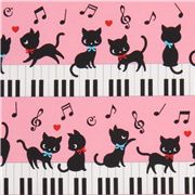 pink kawaii fabric black kitty piano Japan