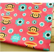pink monkey Fabric with flowers 0.5m