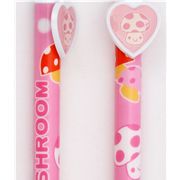 pink toadstool pencil with mushrooms and heart kawaii