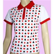 white-red poker checker heart polo shirt size L