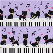 purple kawaii fabric black kitty piano Japan