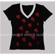 black-red-white T-shirt with many skulls size S