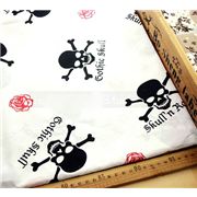 white Skull Fabric roses gothic 0.5m