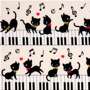 white kawaii fabric black kitty piano Japan