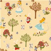 yellow Alice in Wonderland glitter Kokka fabric Japan