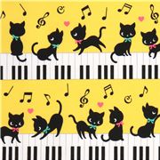 yellow kawaii fabric black kitty piano Japan