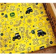 gelber Traktor Stoff mit Blumen John Deere 0,5m