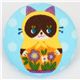 big matryoshka kitty button blue Kokka fabric button