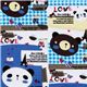 blauer kawaii B�ren Canvas Stoff mit Eiffelturm