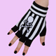 black-white stripes skull fingerless gloves