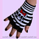 black-white fingerless gloves girly skull stripes