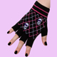 black-pink fingerless gloves with skulls & checker