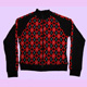 black-red sweater with checker & poker symbols size L