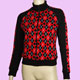 black-red sweater with checker & poker symbols size L
