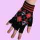 black fingerless gloves with skulls and checker