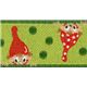 lime-green dwarfs woven ribbon trim with red caps dots