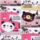 rosa kawaii B�ren Canvas Stoff mit Eiffelturm