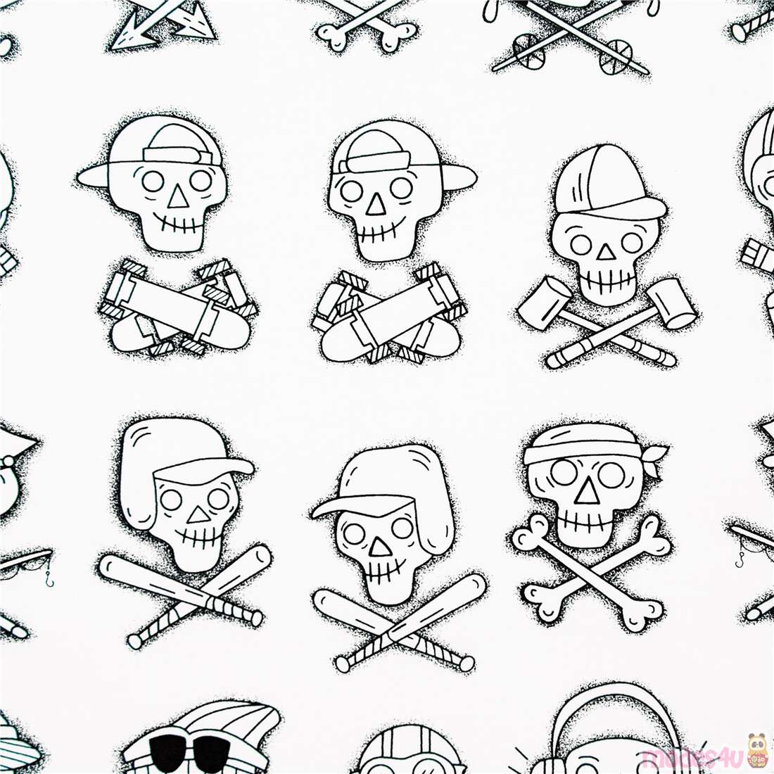 Sports Skulls Hat Crossbones Skateboard Baseball Fabric