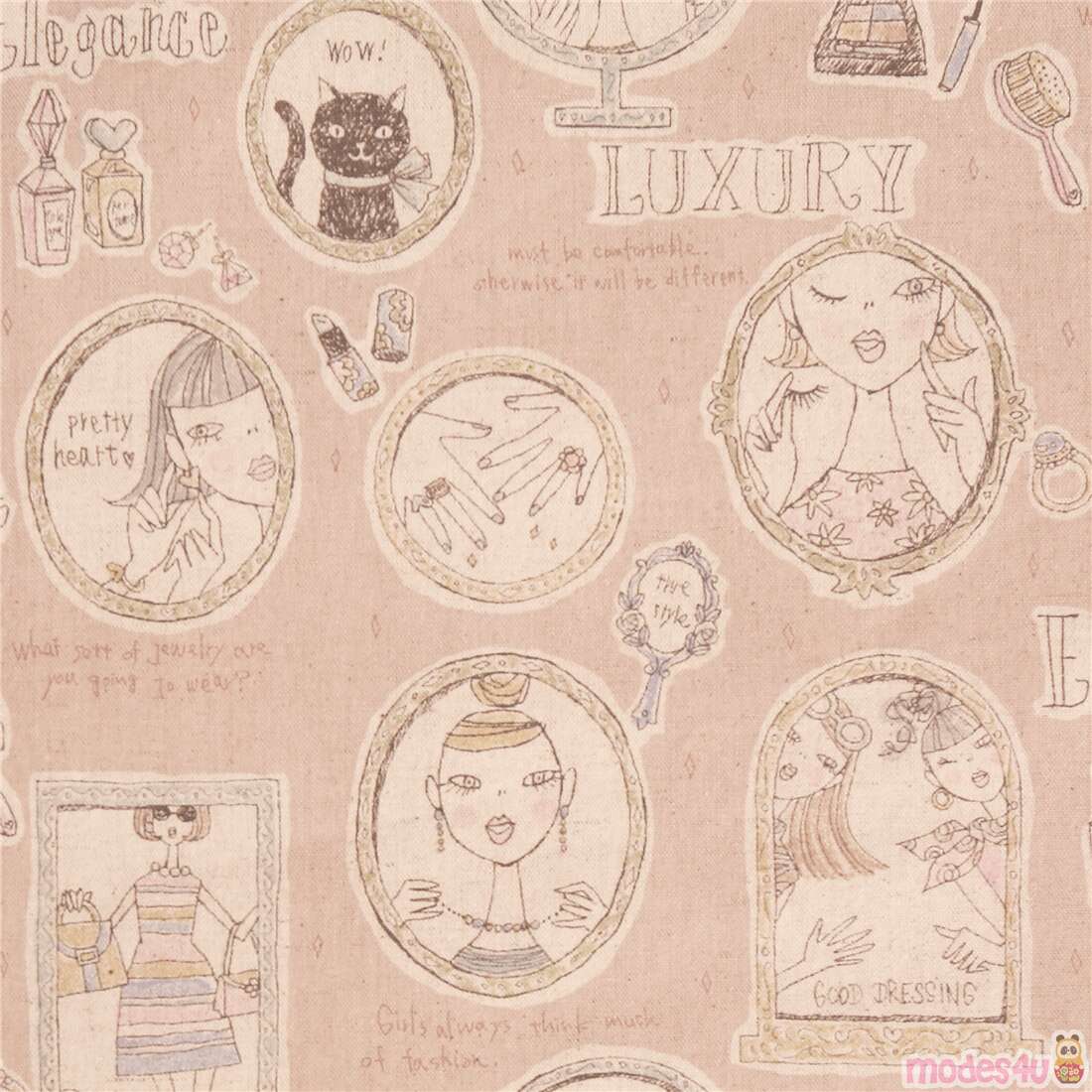 Illustrated Girls Cosmetics Mirrors and Frames Fabric