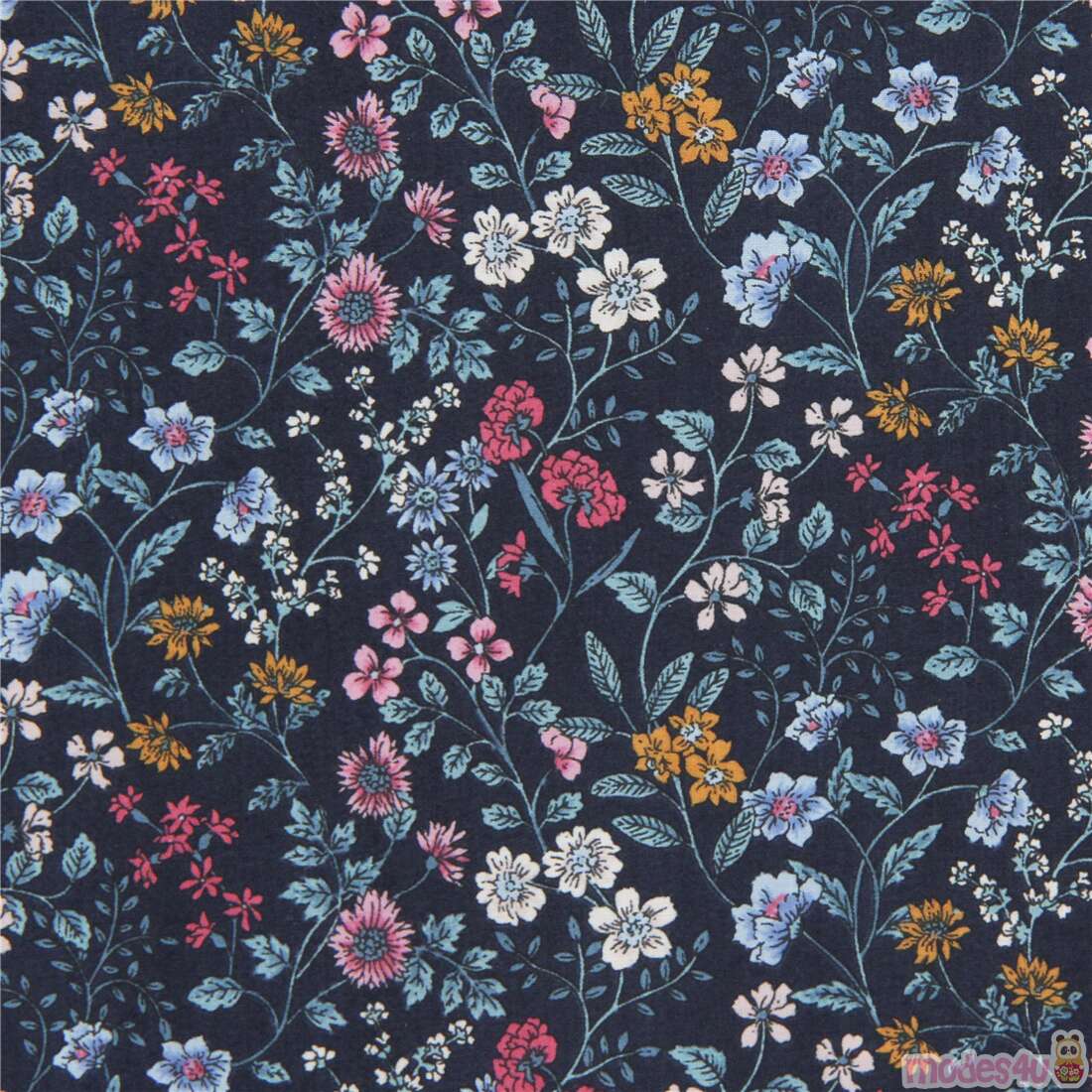 Dark Ditsy Print Floral Small Elegant Flowers Fabric