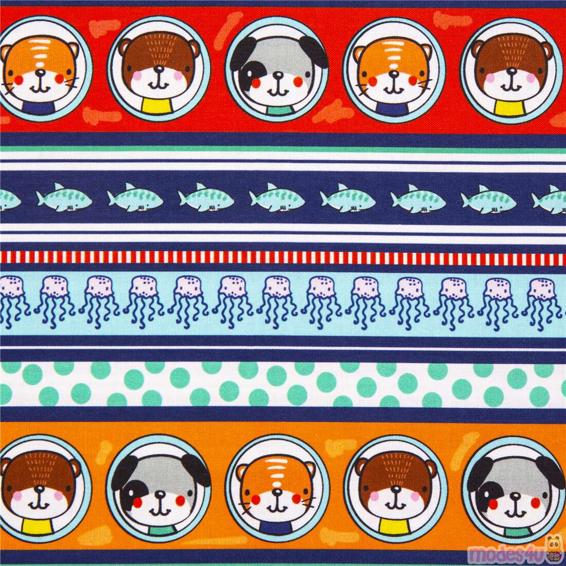 Cute Animal Fish Submarine Window Stripes Fabric