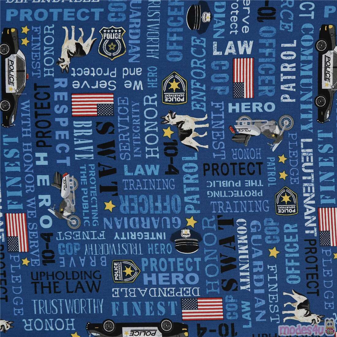 Everyday Heroes Police Phrases Icons Fabric
