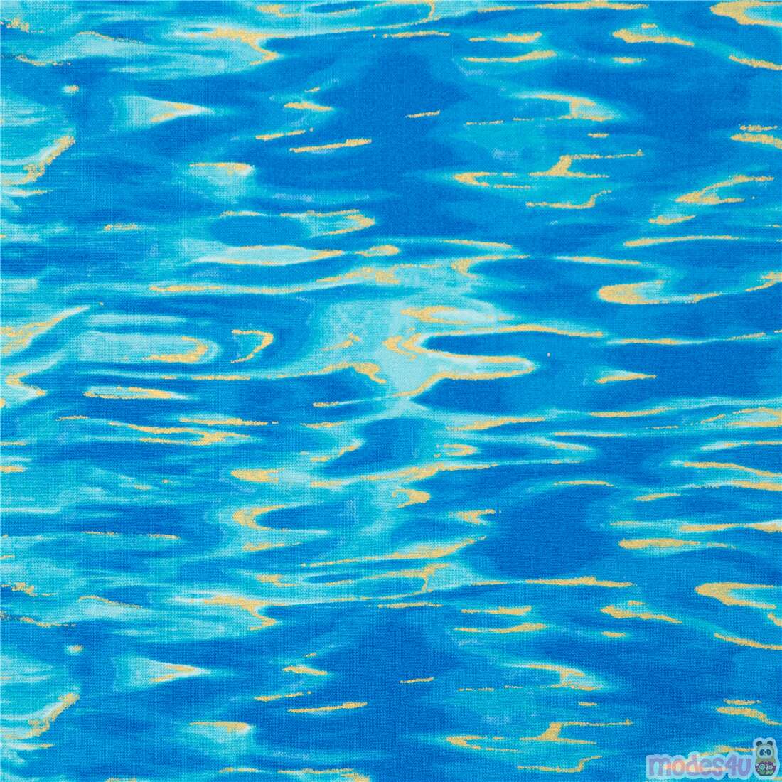 Blue Water Dance Gold Metallic Fabric