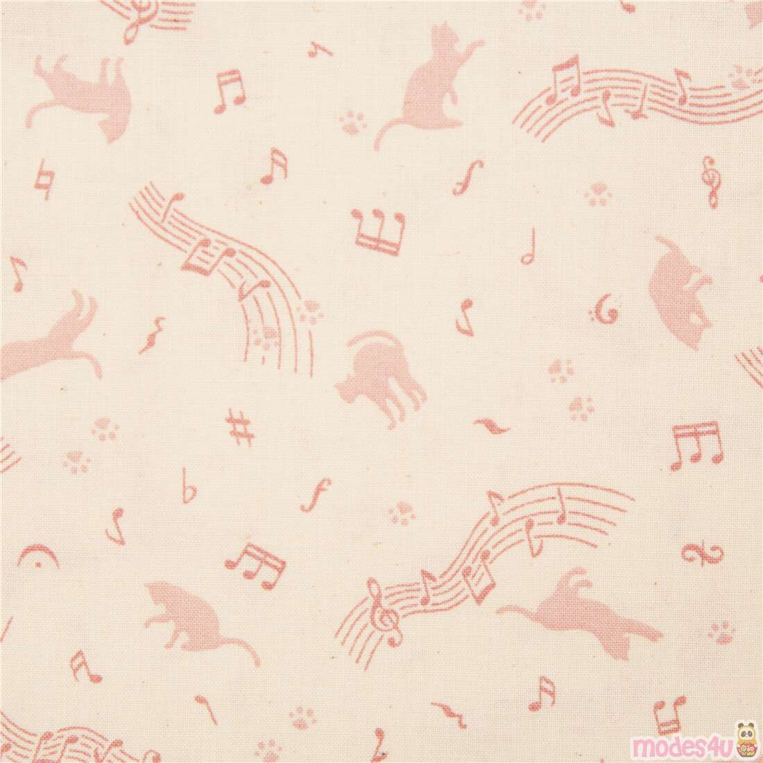 Cats and Music Notes Paw Prints Fabric