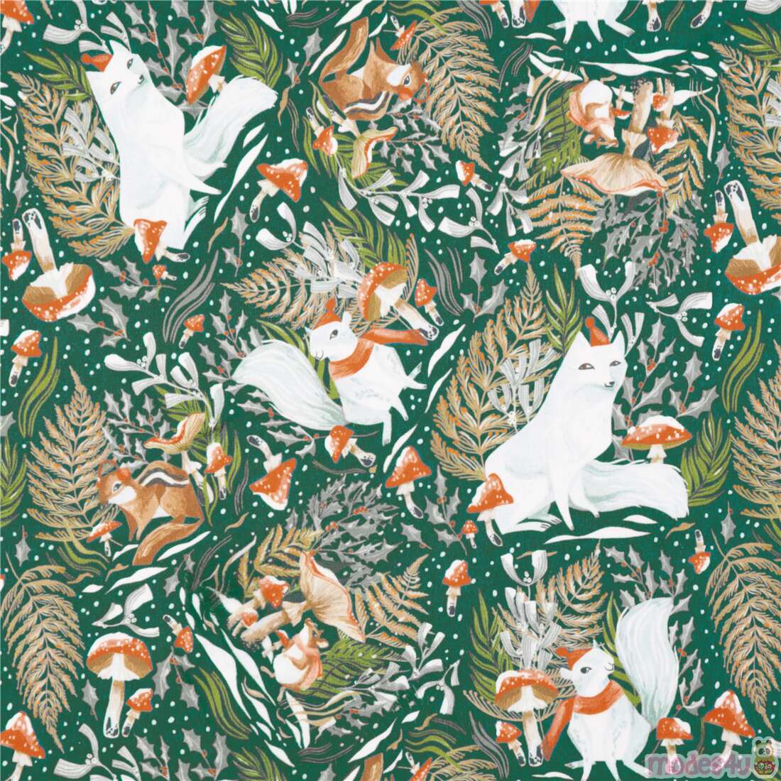 Holiday Woodland Critters Fox Squirrel Scarves Hats Fabric