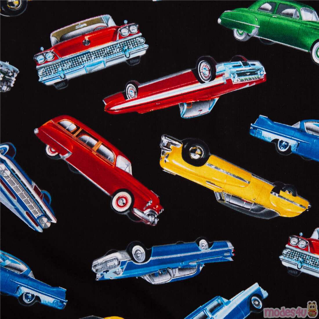 Road Trip American Retro Vintage Cars Fabric