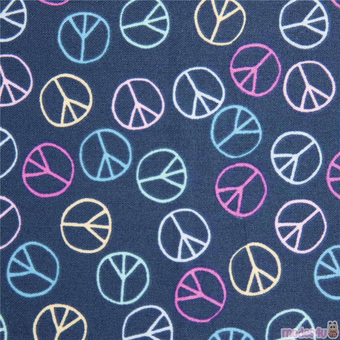 Bunte Friedenszeichen auf dunkelblauem Baumwollstoff USA Stoff