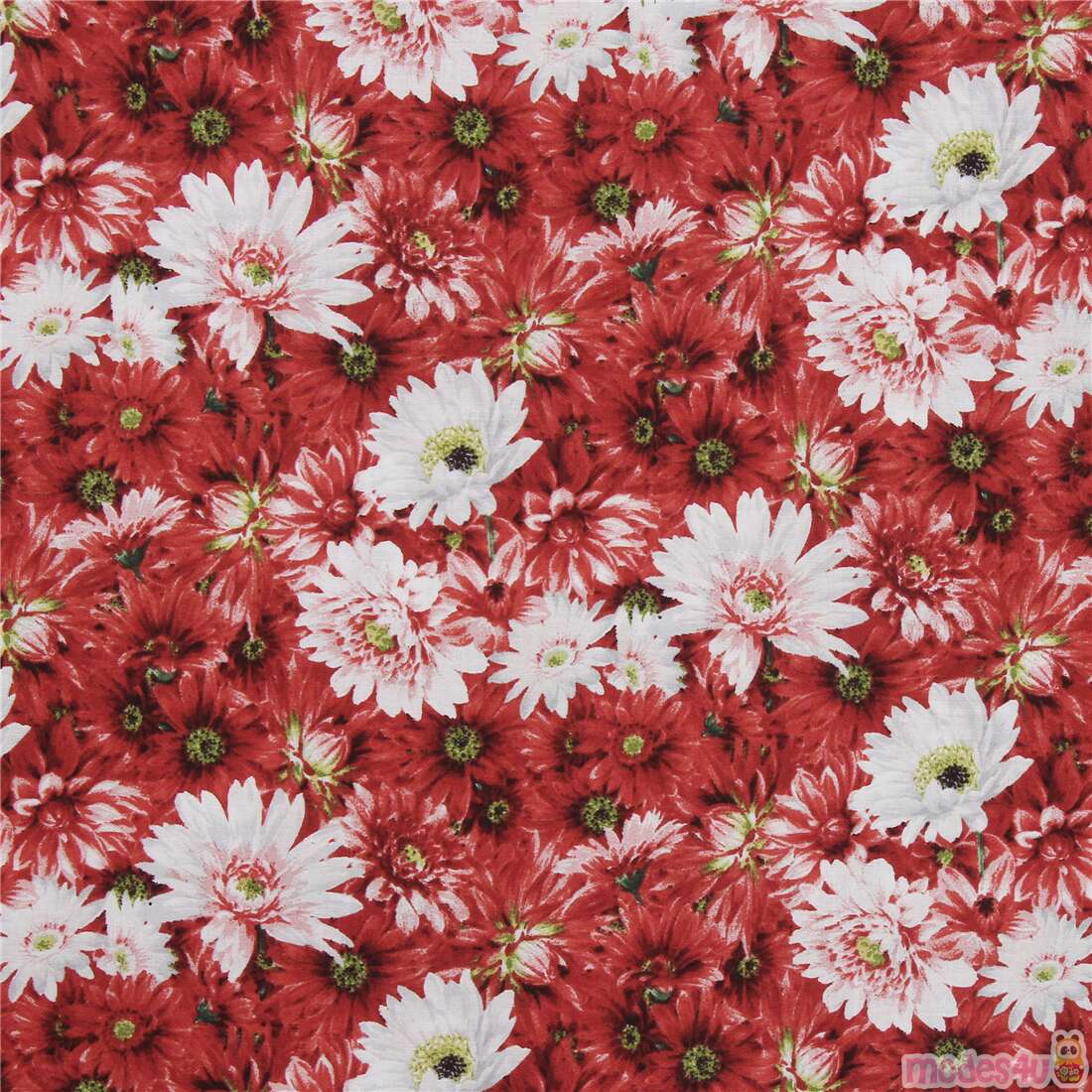 Coral White Daisy Dahlia Flowers Fabric