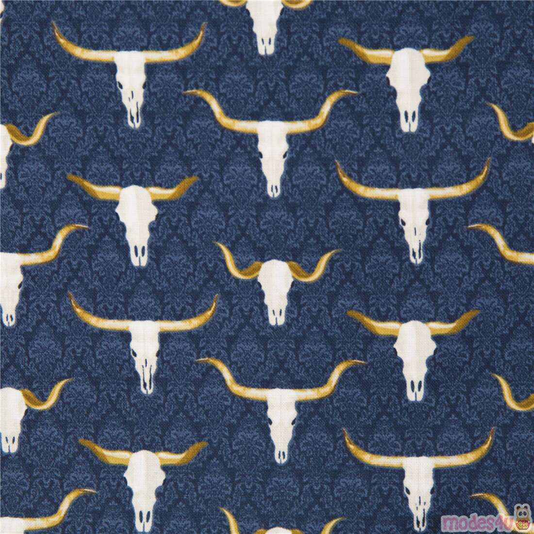 Wanted Bison Skull Animal Western Fabric