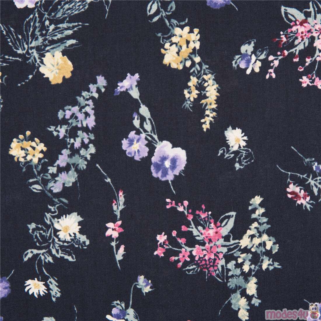 Tumbling Loose Florals Carnations Daisies Fabric