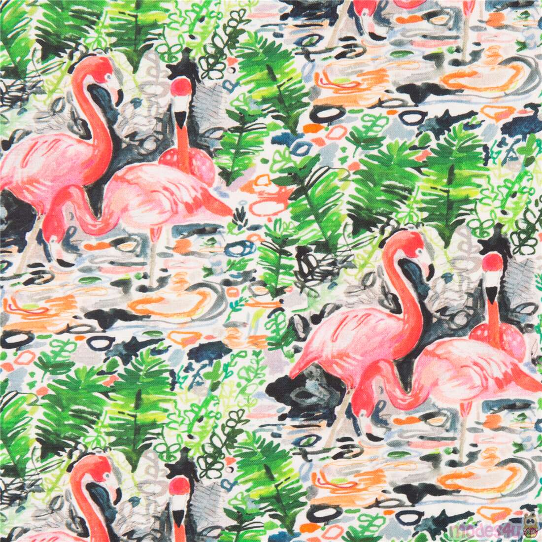 Watercolour Flamingo Bird Leaves Fabric