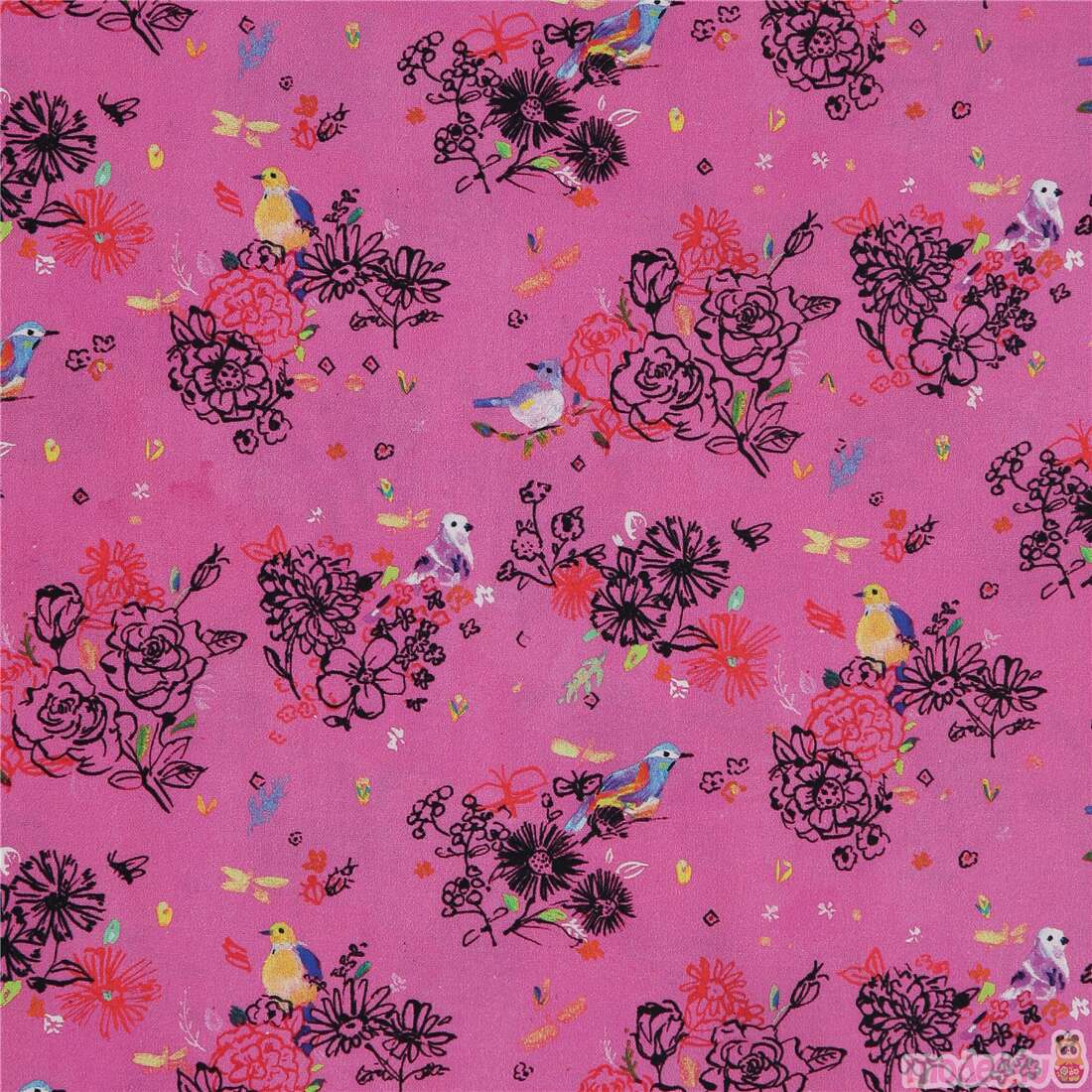 pink floral blau gelb V�gel Stoff