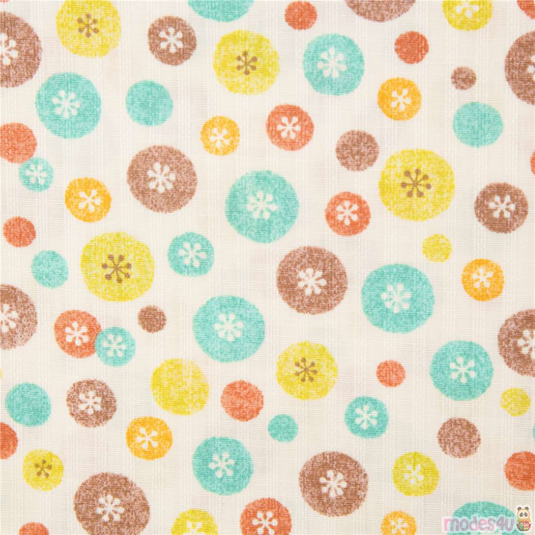 Natural Retro Japanese Circle Flowers Fabric