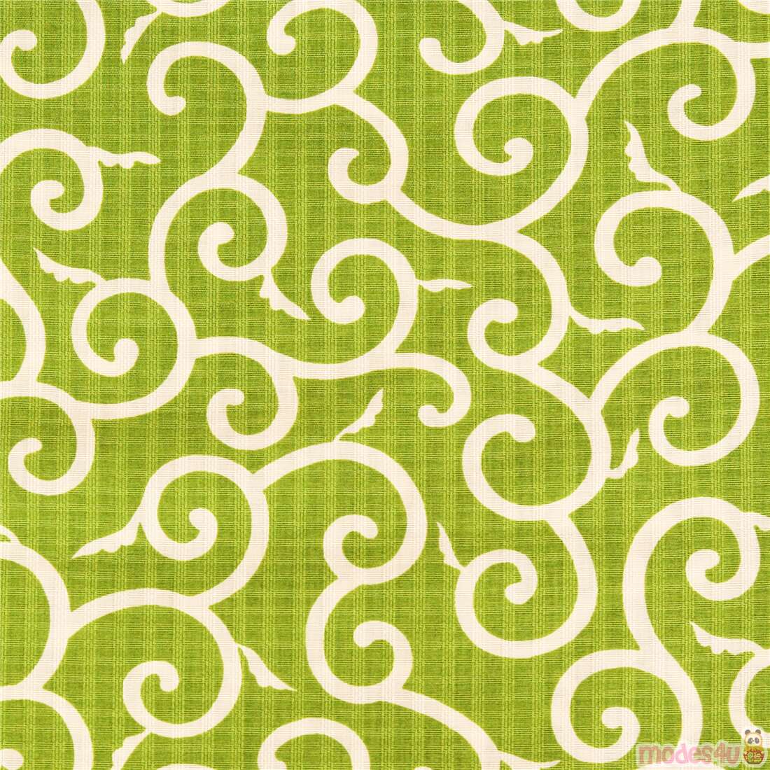 Lime White Swirls Karakusa Pattern Fabric