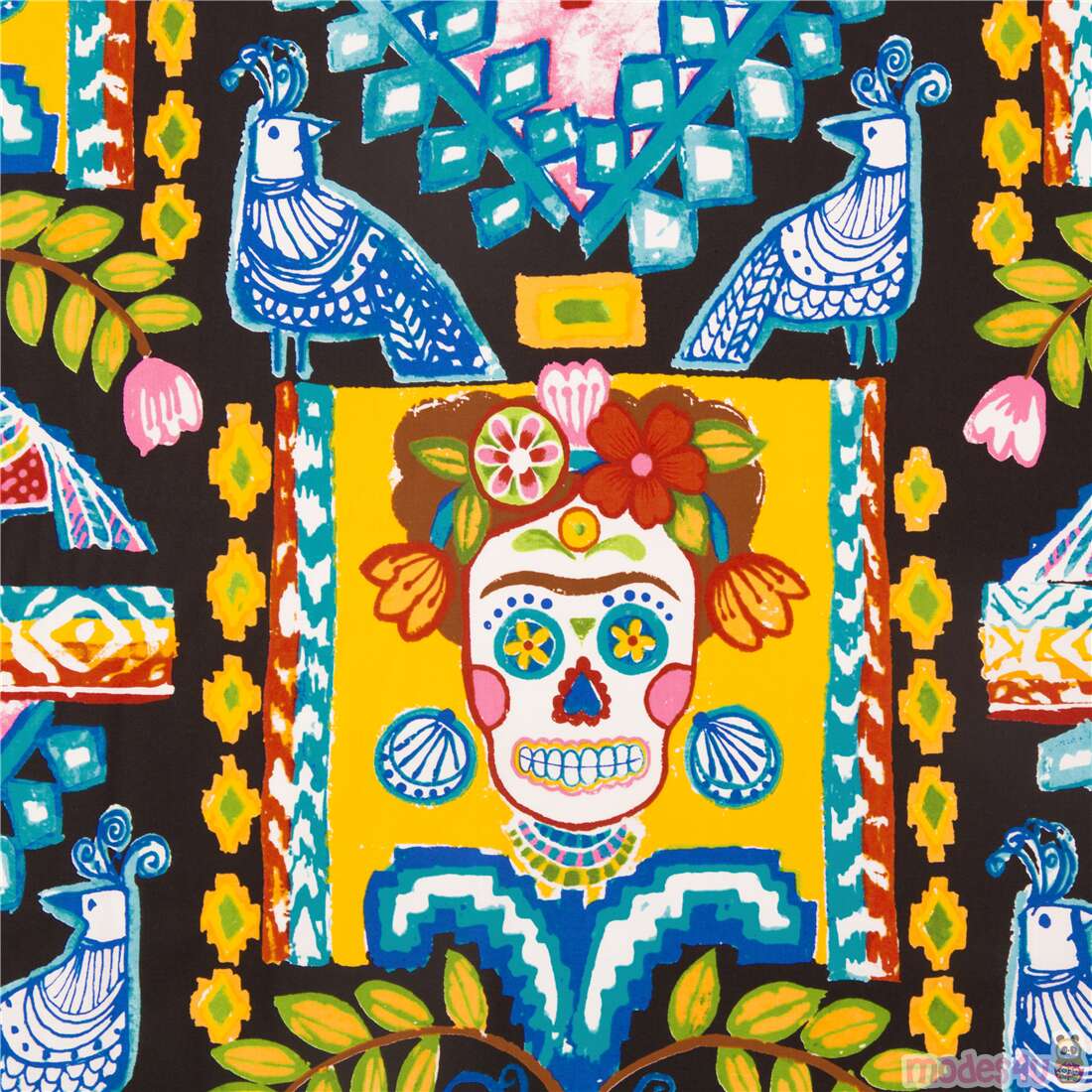 Folklorico Ikat De Polanco Frida Sugar Skull Fabric