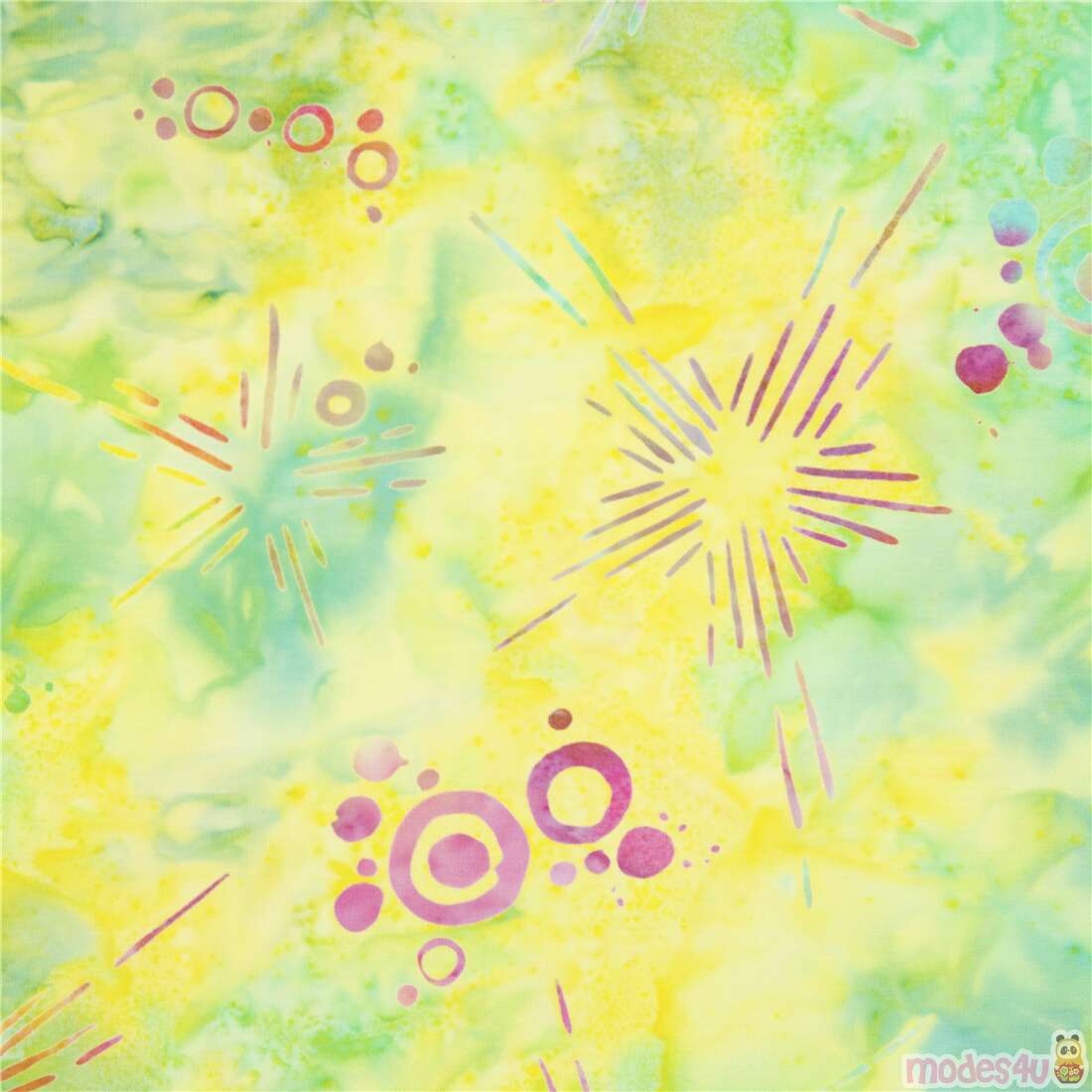 Batik Tie Dye Rows Starburst Yellow Fabric
