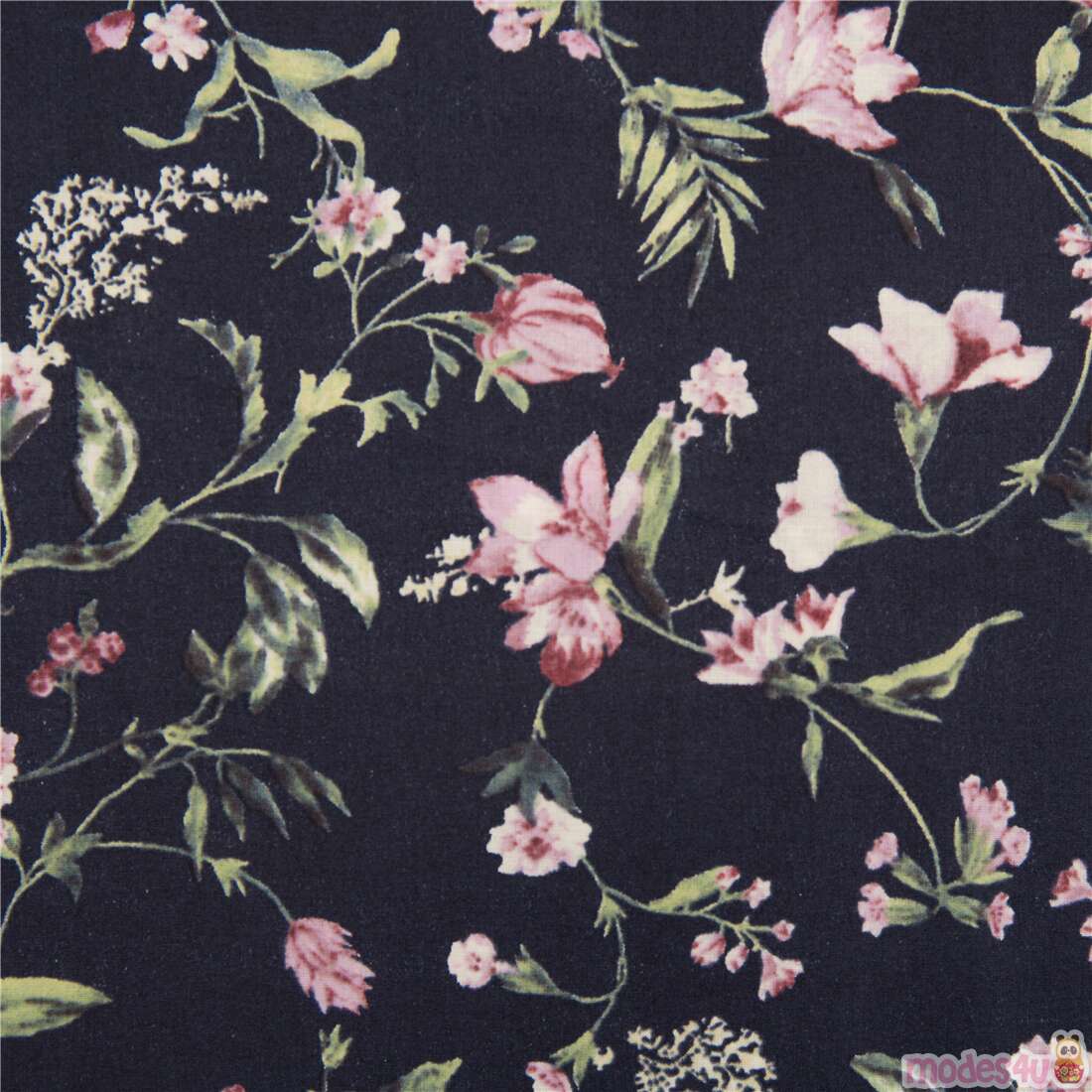 Delicate Inky Falling Florals Blousey Fabric