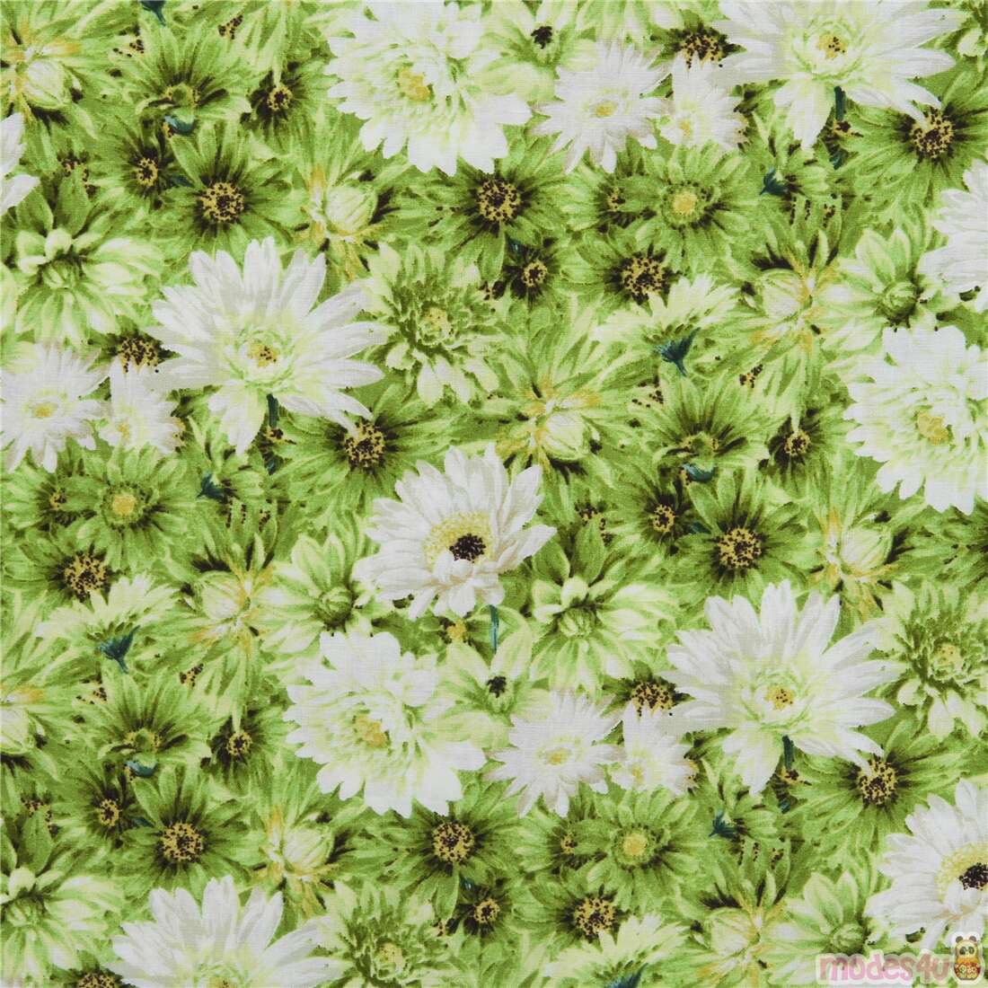 Green Daisy Flowers Dhalia Fabric