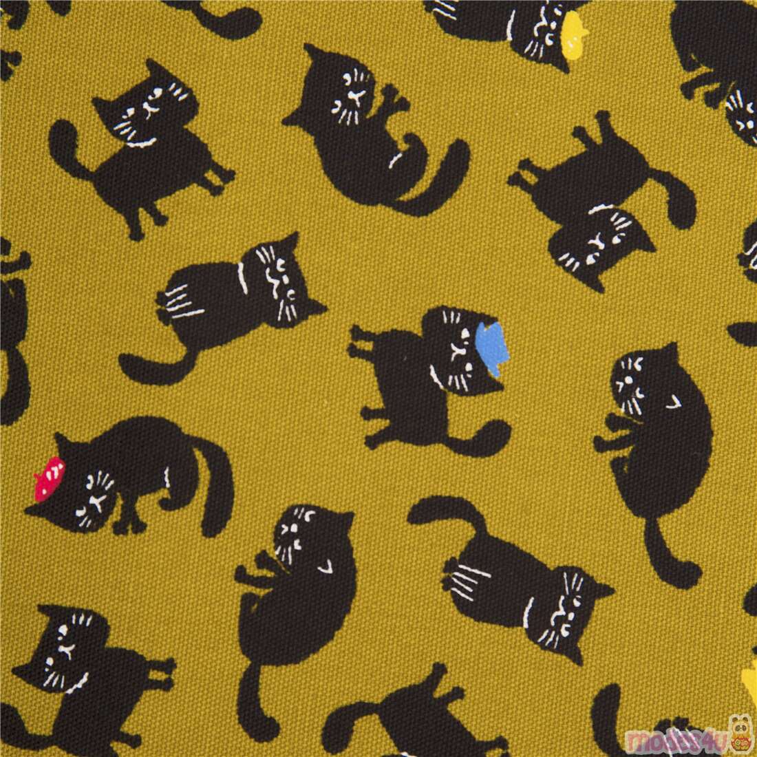 Khaki Funny Black Cats Cute Hats Kuroneko Fabric