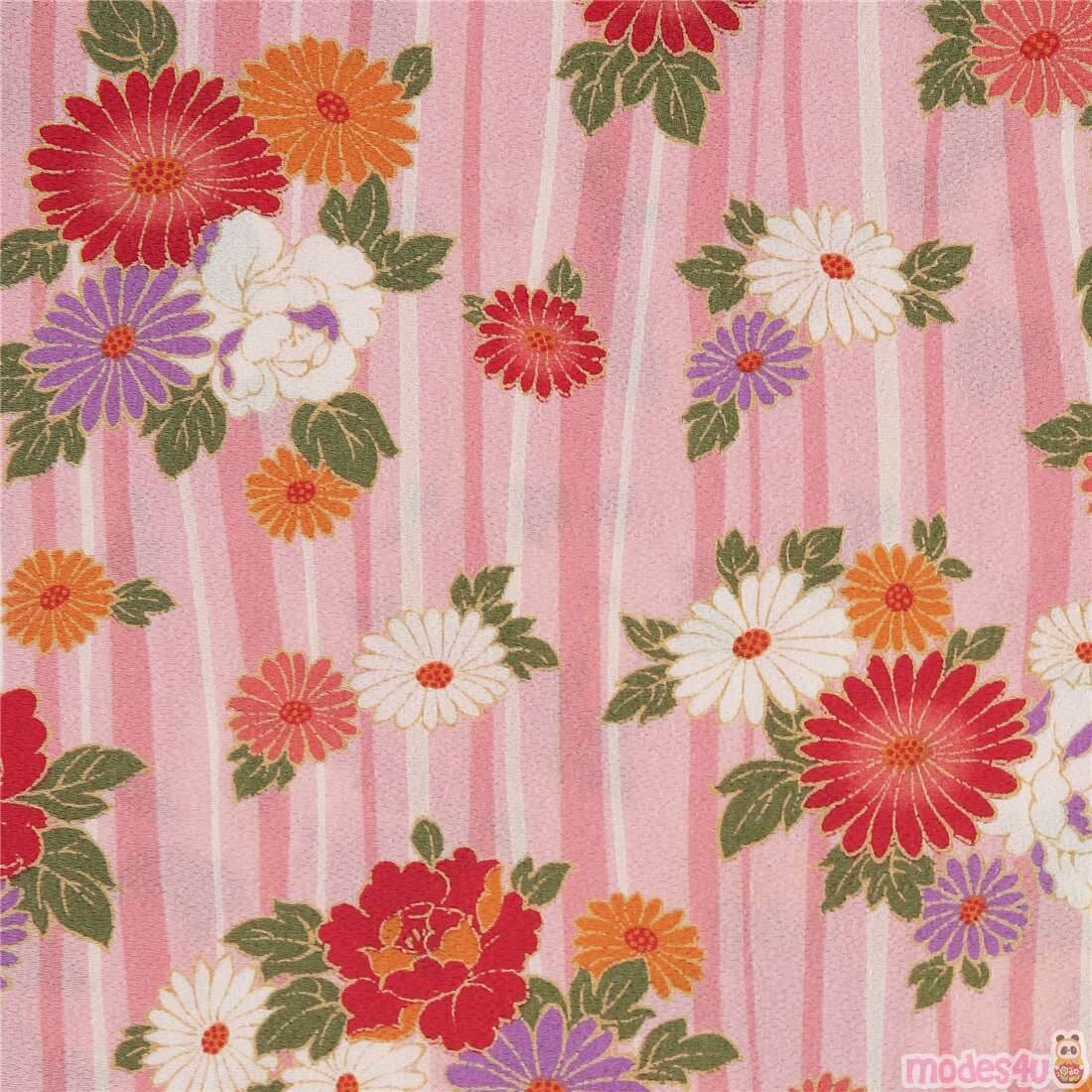 Japanese Kimono Style Stripe Golden Florals Fabric