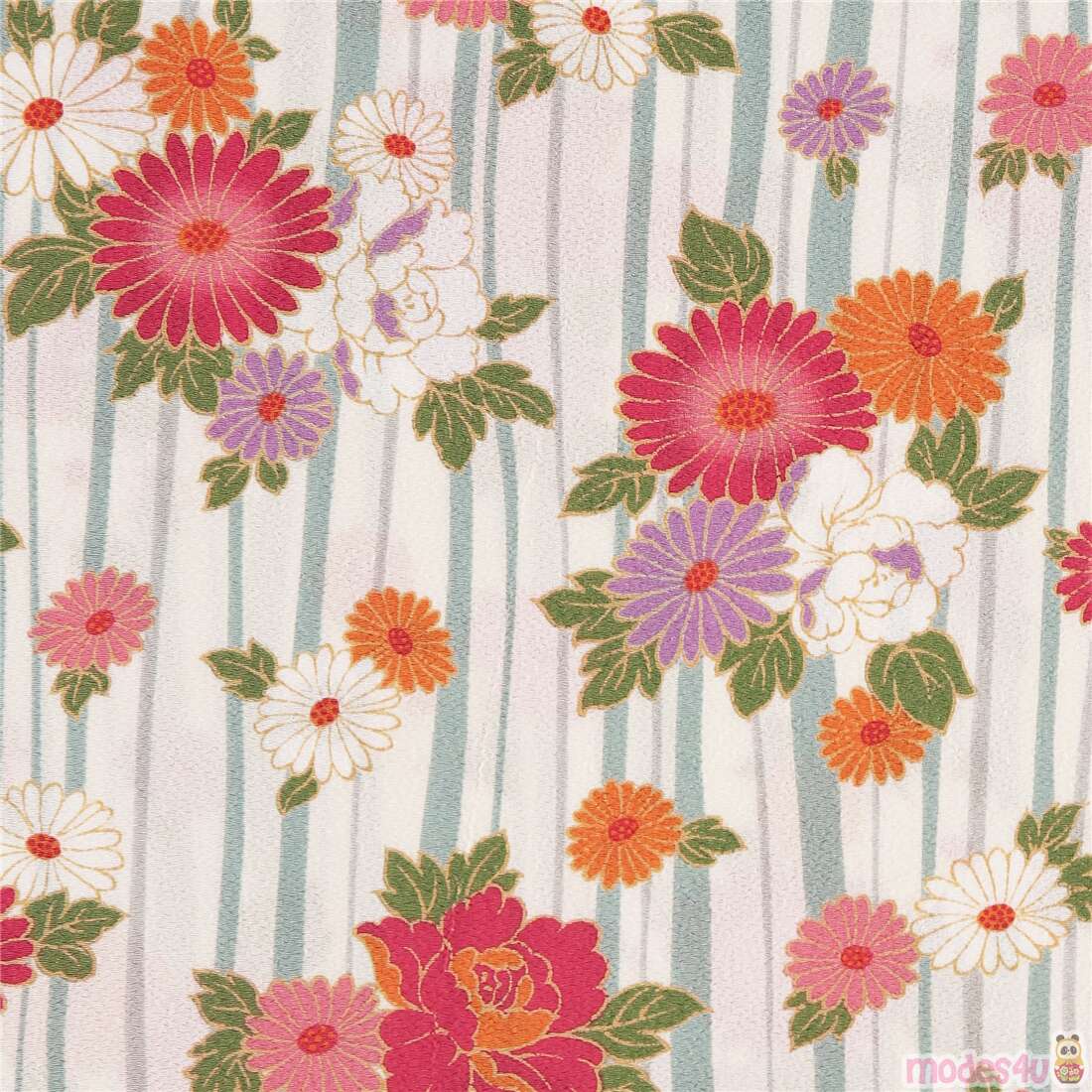 Japanese Kimono Style Stripe Golden Florals Fabric