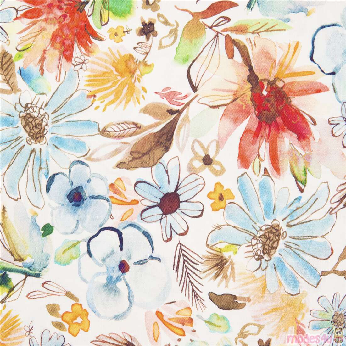 Large Blousy Watercolor Florals Dramatic Colourful Fabric