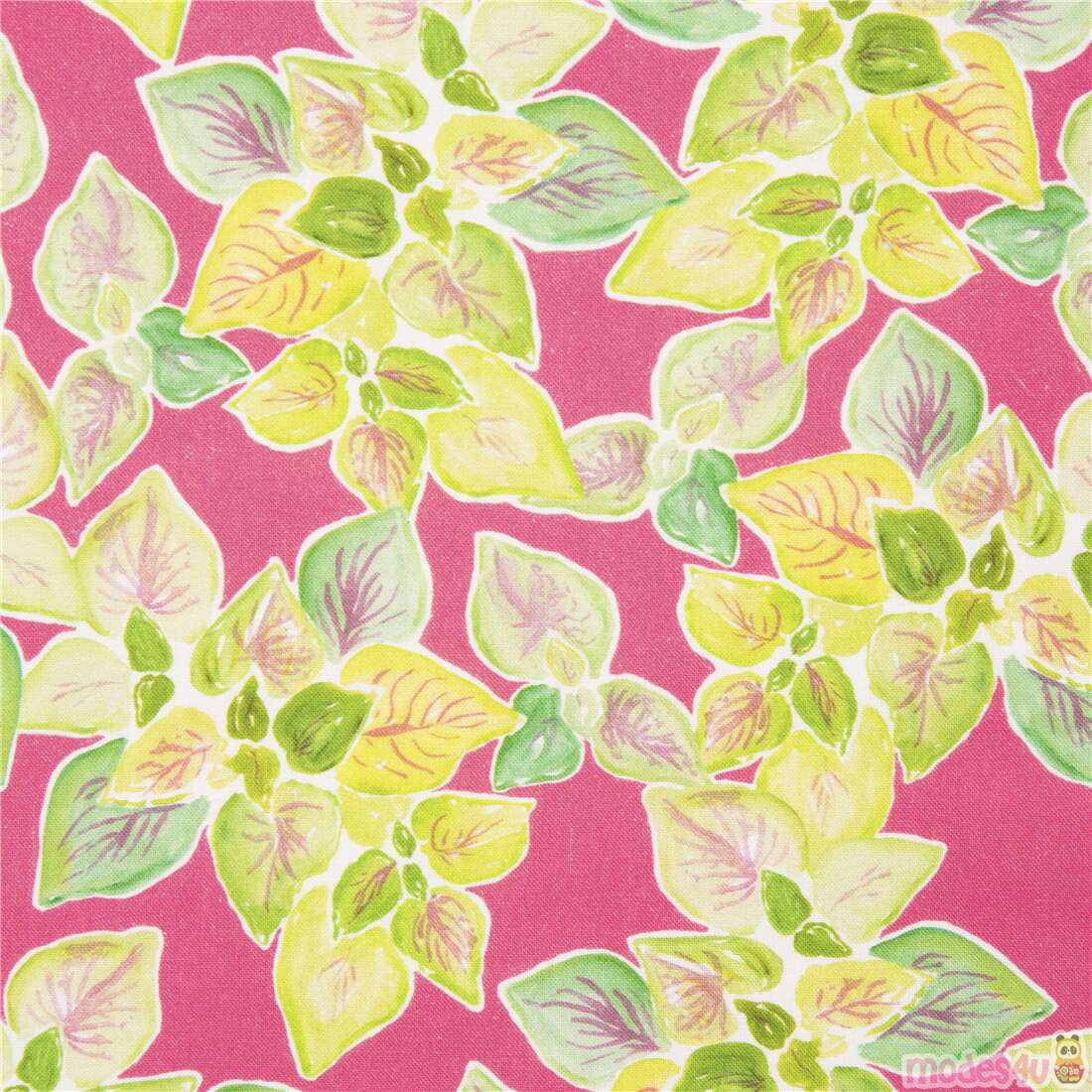 Leafy Garden Grüntöne auf rosa Baumwollstoff Stoff